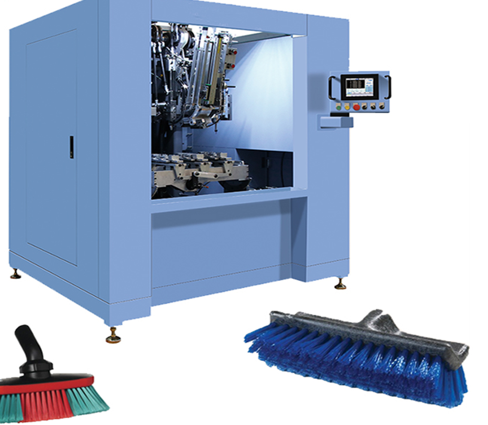 Broom tufting machine with finished broom head
